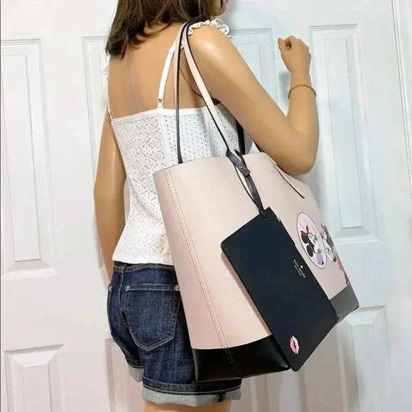 Kate Spade Disney Minnie Mouse Tote Bag with Black Wristlet Pouch Set NWT